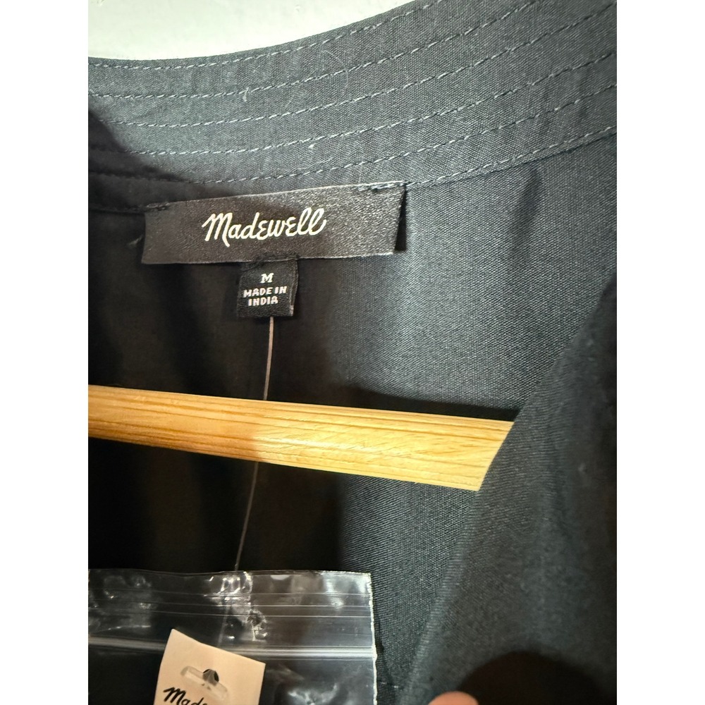 Madewell Flutter Sleeve Button-Front Mini Dress in Poplin Black Medium NWT - Picture 7 of 8
